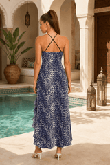 Leopard Cowl Neck Backless Maxi Dress