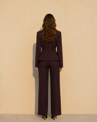 Vintage Deep V-Neck Fitted Waist Blazer Long Sleeve Two Piece Set