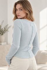 Solid Color Slim Fit Ruched Long Sleeve Basic T-Shirts