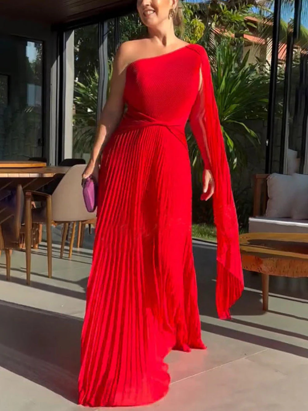One-Shoulder Elegant Ruched Waist Dress