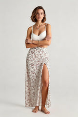 Digital Floral Print Tight High Slit Maxi Skirt