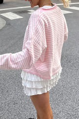 Stripe Roll Edge Button Casual Cardigan