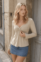 V Neck Slim Fit Long Sleeve Tee