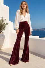Casual Velvet High Waist Flared Pants