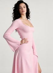 Elegant Fitted Long Sleeve Square Neck A-Line Party Dress