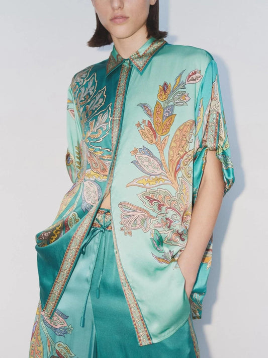 Satin Floral Print Loose Top