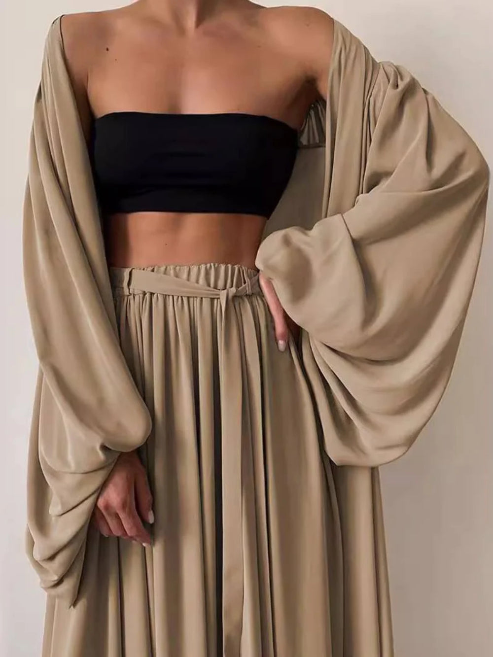 Long Shirt Wide Leg Pants Set