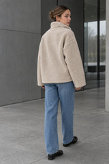 Solid Relaxed Shearling High Neck Jacket