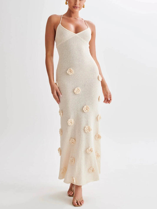 Knitted Floral Detail Midi Dress