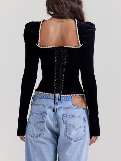 Velvet Bustier Top Black